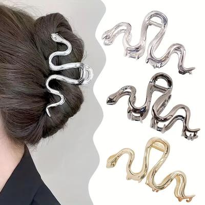 1pc Metal Snake Clip Simple Style Shark Clip Anti-slip Ponytail Clip Elegant Hair Clip Headpiece