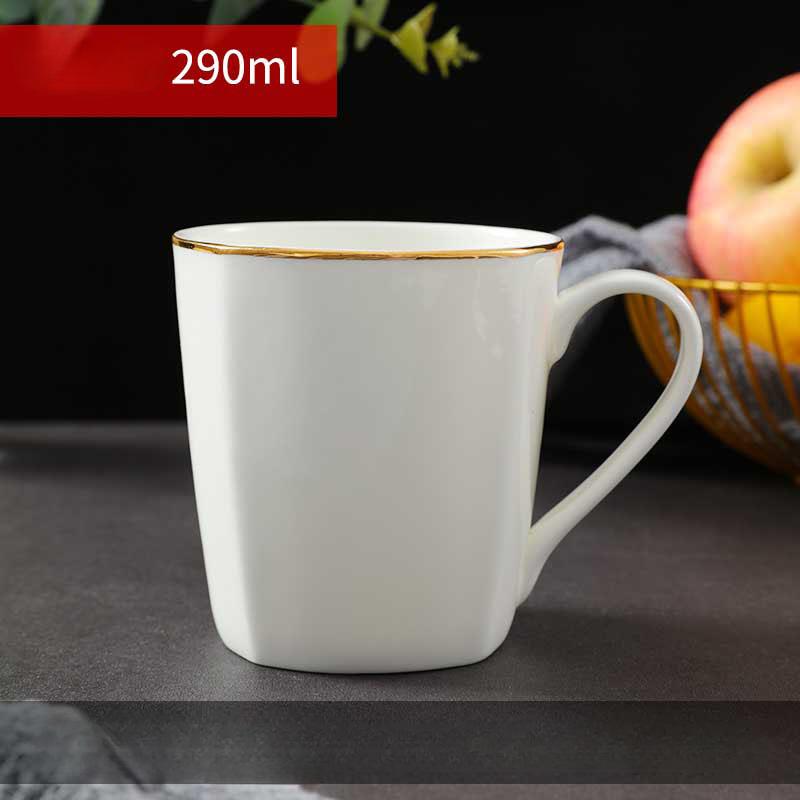 Bone China Coffee Mug with Gold Rim, 200-400ml Tea Cup with Handle White 1pc, for Espresso,Hot Cocoa,Cappuccino,Latte and Cold Drinks, Microwave Safe