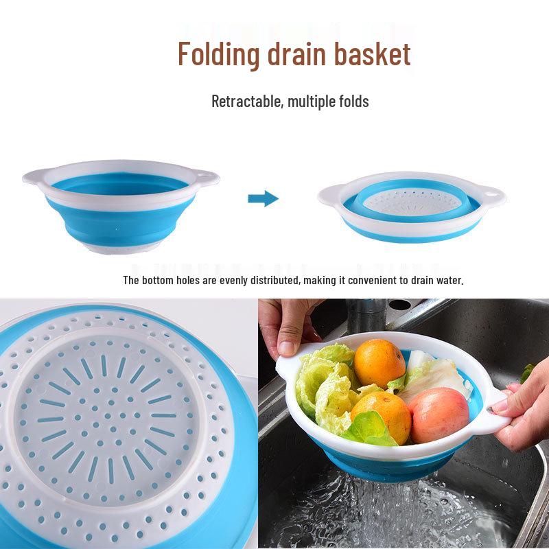 Thickened Collapsible Kitchen Colander with Handle - Multifunctional Wash & Fruit Basket