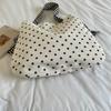 Polka Dot Corduroy Shoulder Bag Casual Hobo Tote with Striped Strap Large Capacity Handbag