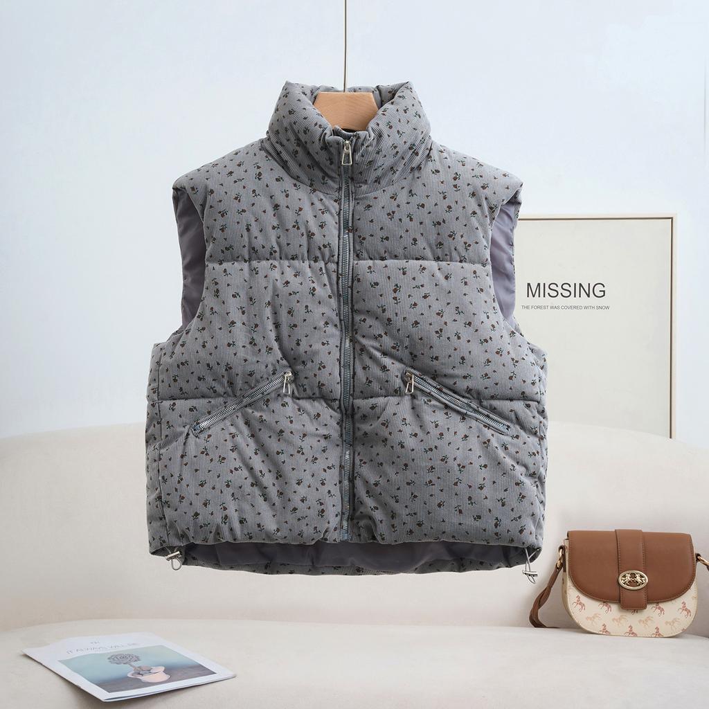 Design sense small floral vest women's short autumn and winter new sleeveless vest women's vest jacket