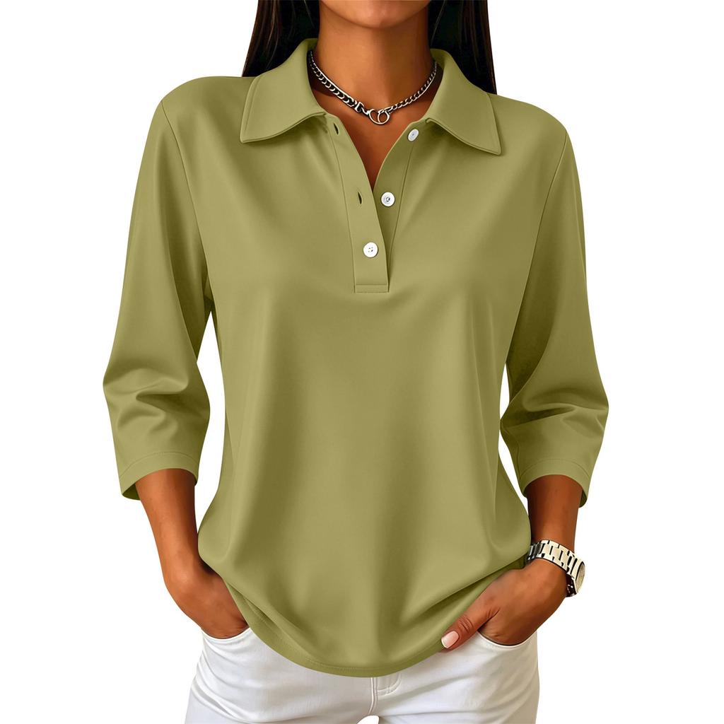 Damen Freizeit-Bluse mit Knopfleiste, 3/4-Ärmeln und Kragen für den Alltag