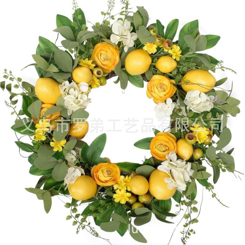 Artificial Lemon Peony Wreath Wall Hanging Decor Door Home Festival Party Decoration
