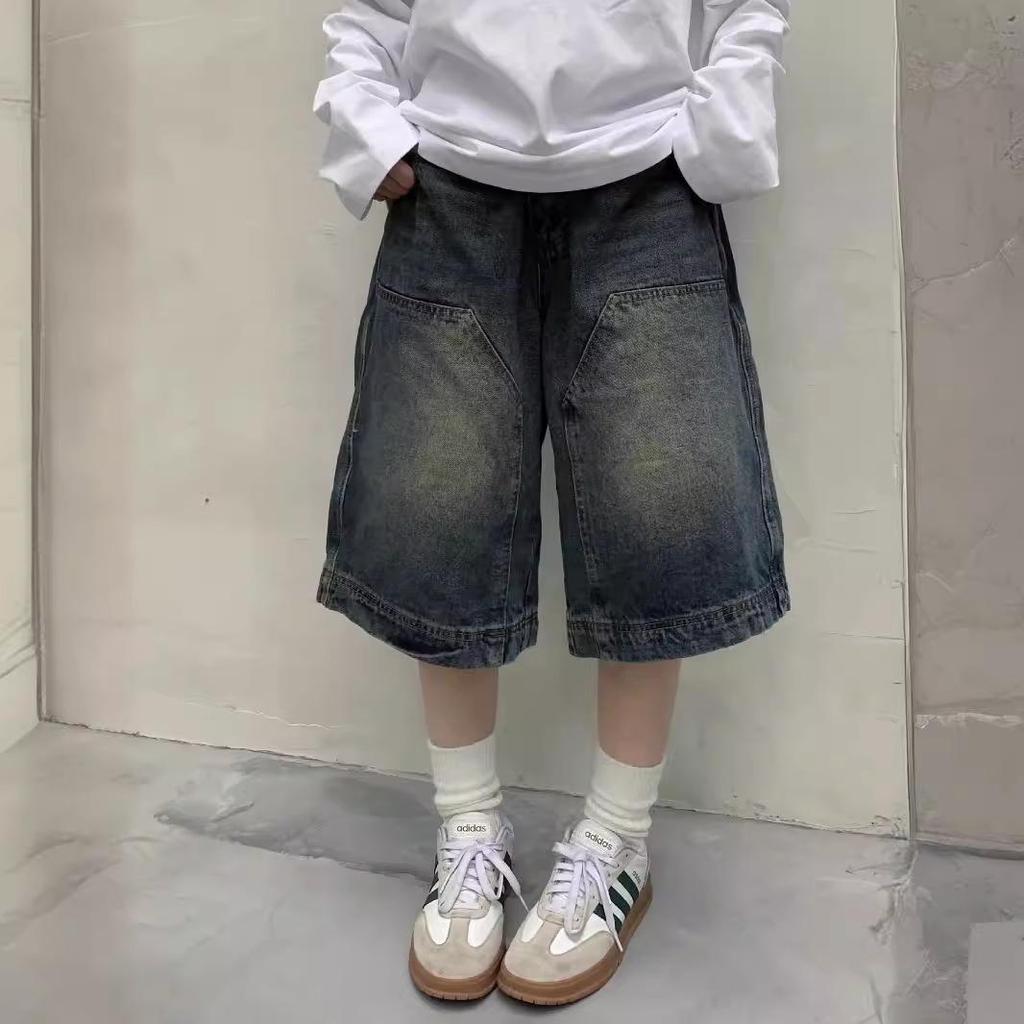 Unisex American Retro Loose Wide Leg Washed Jeans - Summer Straight-Leg Cropped Pants