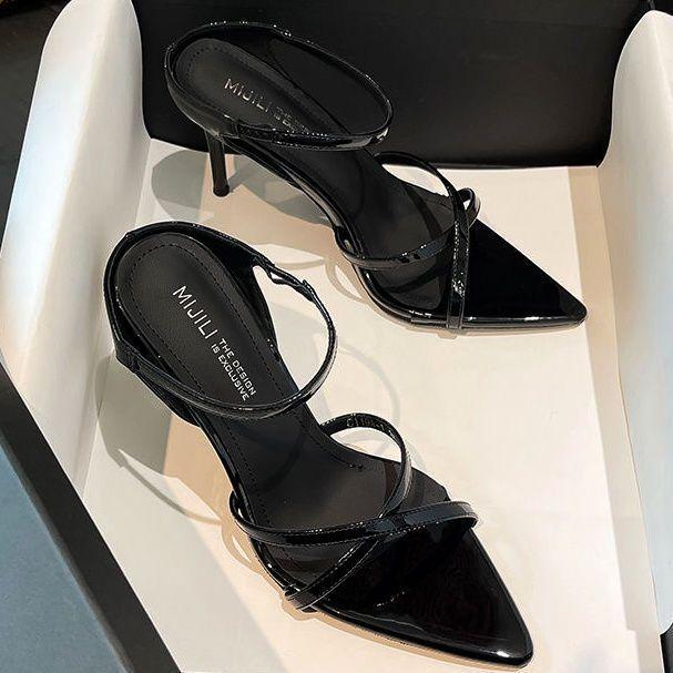 Eleganti Sandali Rossi e Neri con Tacco Alto e Punta Aperta per Scarpe Estive da Donna