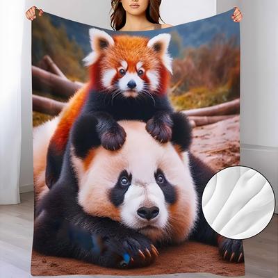 Two Red Pandas Pattern Flannel Small Throw Blanket, a Soft and Warm Blanket Suitable for Sofa Blankets, Home Leisure Blankets, Air-conditioning Blanke