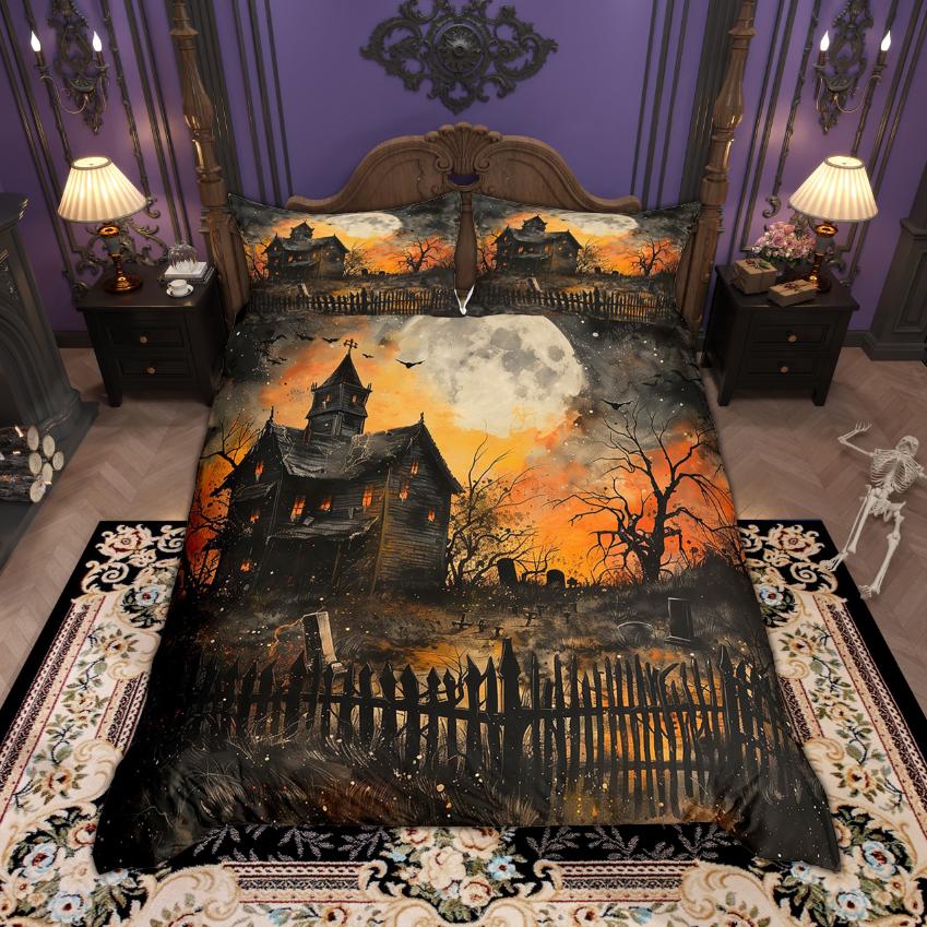 Homewish Magic Witch Duvet Cover Set Halloween Pumpkin Bedding Set Festival Theme Quilt Cover Set