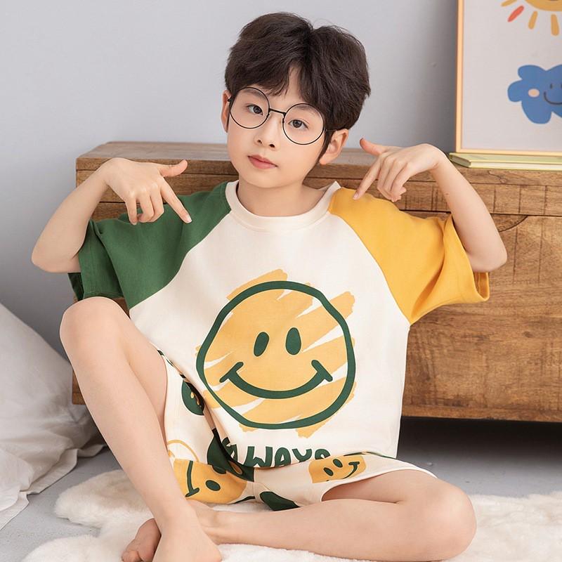 Boys Cotton Short Sleeve Pajama Set Lightweight Sleepwear Kids Teens Home Outfit
