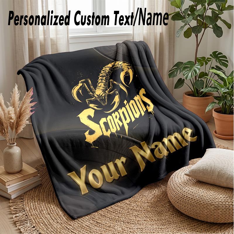 Scorpions Custom Flannel Throw Blanket Print Your Name Text Soft Warm Blanket Holiday Present