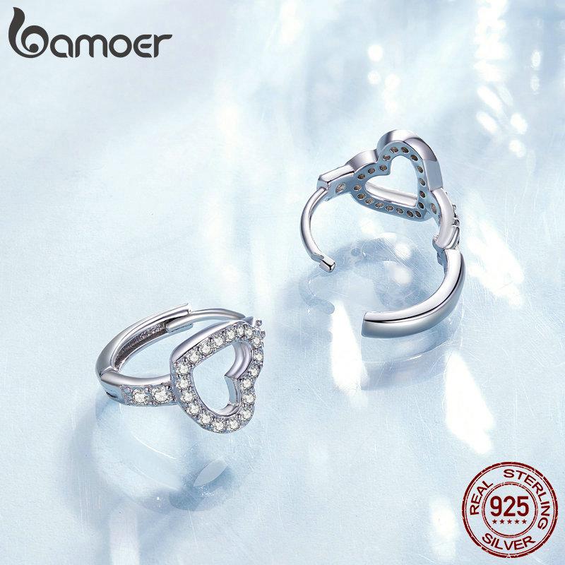 BAMOER – boucles d'oreilles en argent Sterling 925, boucles d'oreilles en forme de cœur éblouissant, Design Original, bijoux fins d'anniversaire pour femmes et filles