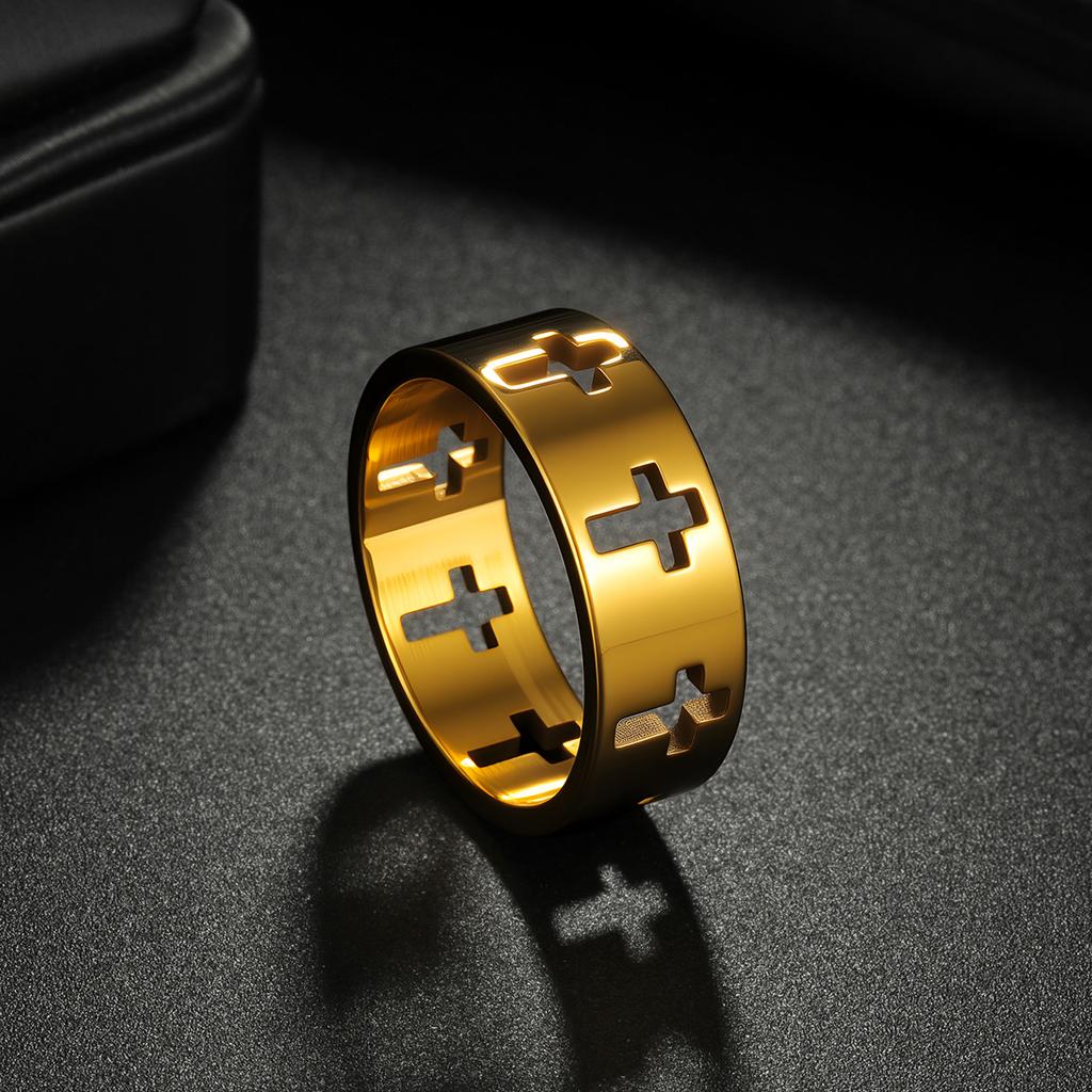 European and American Popular Simple and Fashionable Men's Jewelry Hand Jewelry Hollow Cross Ring