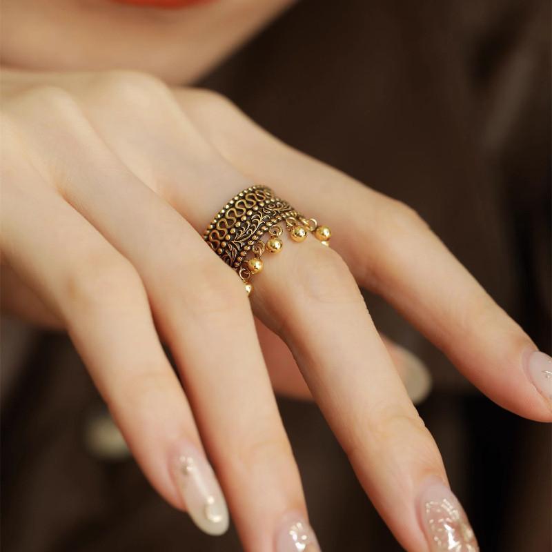 Unique Retro Style Intricate Beaded Tassel Ring With Hollow Design For Fashionable Women