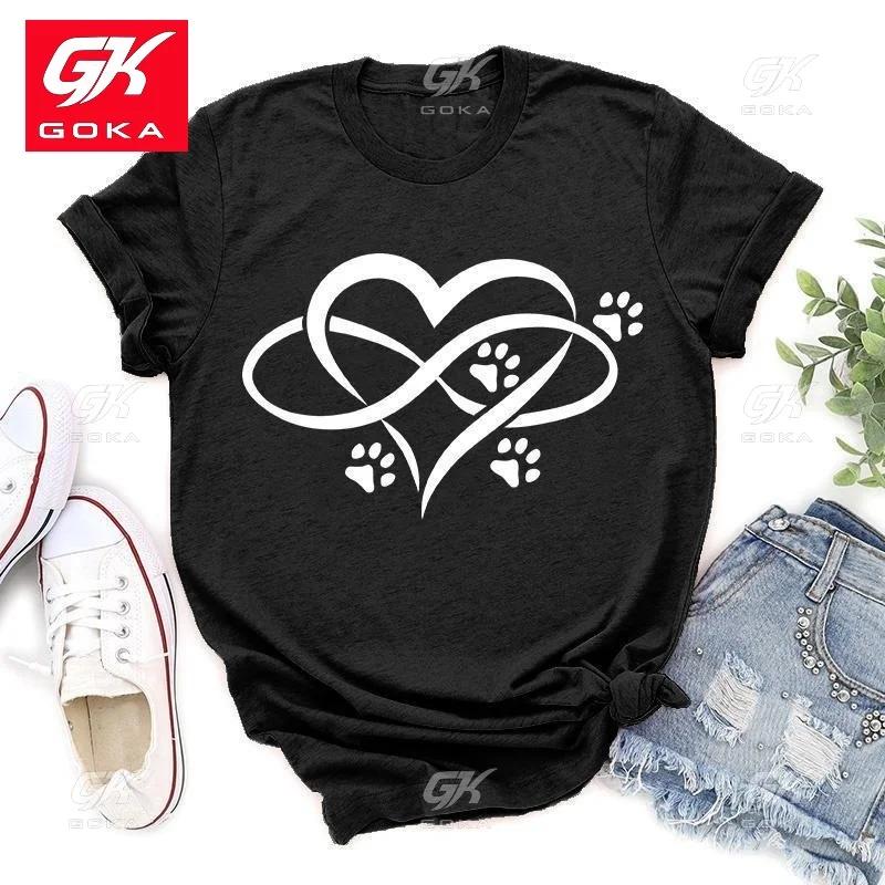 Dog Paw Print Ctton T Shirt for Women Casual Short Sleeve Round Neck Top Cute Tees Creative Personalized Hip Hop Unisex T Shirts