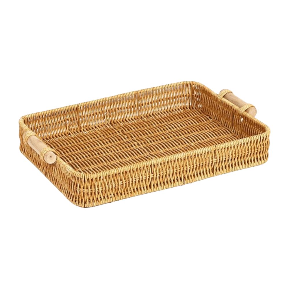 Rectangular Woven Storage Basket Shallow Bin Food Plate Snack Plate Handwoven Basket Kitchen