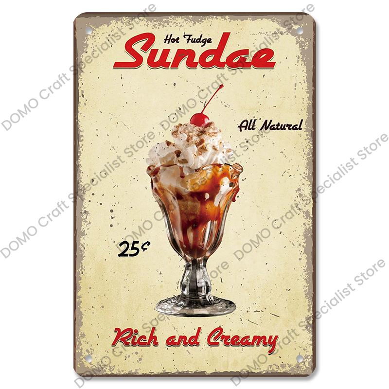 Summer Dessert Poster Vintage Metal Sign Ice Cream Cone Charlotte Metal Tin Plate Wall Decor for Cafe Shop Kitchen Living Room