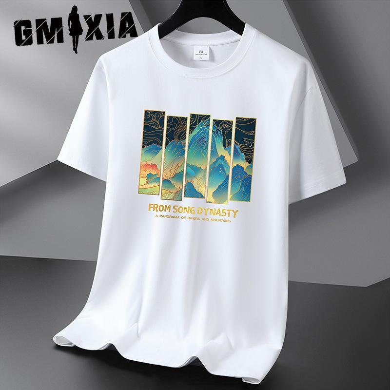 

GMXIA Хлопковая футболка с коротким рукавом Мужская модная свободная рубашка с коротким рукавом с принтом S белый