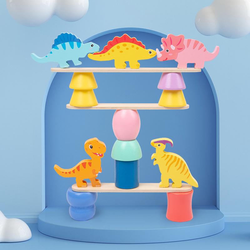 Children's Wooden Dinosaur Balance Beam Stacking Game for Early Education and Concentration Training