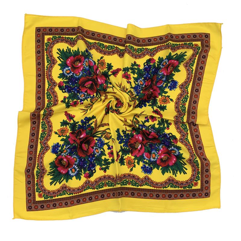 Women Square National Scarf 70*70Cm Russian Retro Floral Print Head Scarves Bandana Foulard Femme Muslim Headwrap Babushka Scarf