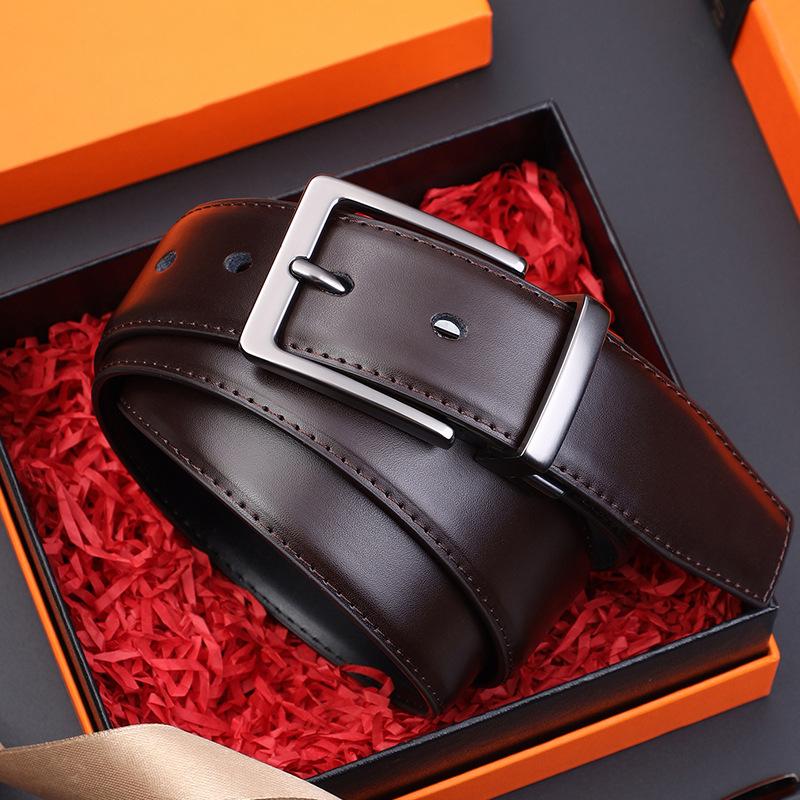 Double-Sided Use Men'S Belt Leather Rotating Pin Buckle Cowhide Belt Business Versatile Belt Middle-Aged And Young People