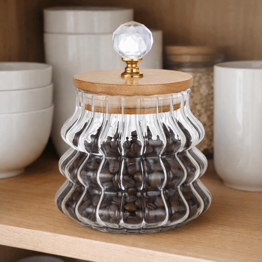 Simple Striped Pattern Glass Food Container Household Transparent Tea Sealed Jar With Lid Kitchen Storage Bottle Oatmeal