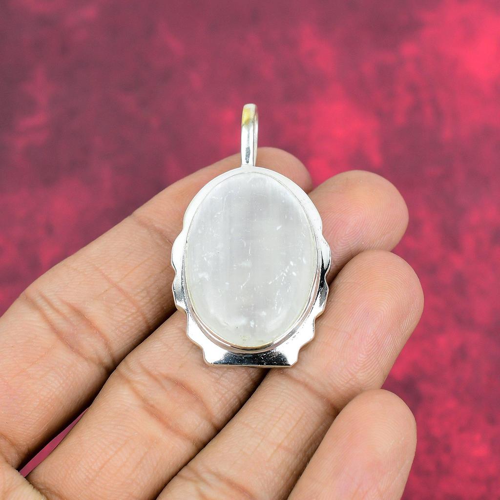 Selenite Jewelry, Handmade Gemstone Pendant, 925 Solid Sterling Silver Pendant Antique Jewelry, For Engagement Gift