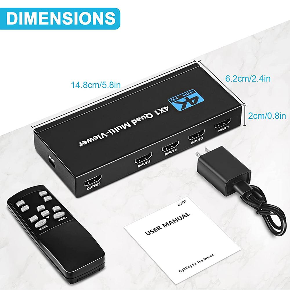 Multiviewer Switch 4x1 HDMI-Compatible Quad Seamless Switcher 4 In 1 Out Support 4K 30Hz For PS4 Camera Computer To TV Monitor