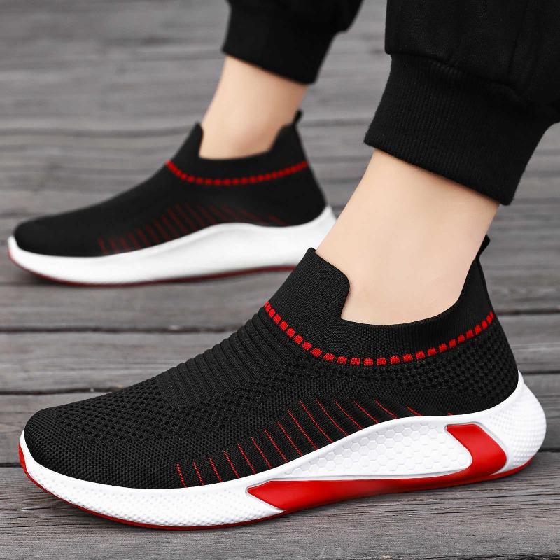 Men's Tennis Sports Casual Shoes Knit Mesh Large Size Slip-On Sock Shoes Breathable Shoes Comfortable All-Season Jogging Sneaker