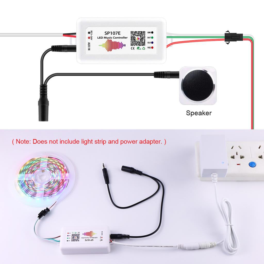 WS2812B WS2811 Pixels LED Strip Light Controller SP107E DC5-24V Addressable RGBIC Bluetooth / Music Controller