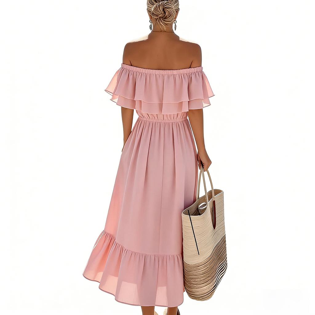 Ladies' Casual One Neck Ruffle Edge Temperament Women's Dress