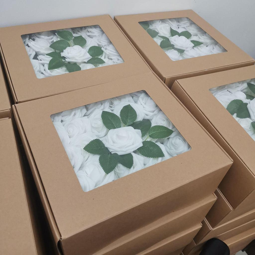 8CM Faux Rose Flower Gift Box Set with Leaves - Includes 25 or 50 Flowers for Home Decoration