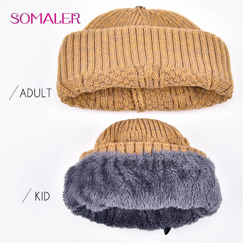 SOMALER Parent-child Hat and Scarf Set Wool Knitted Baby Hat Female Winter Scarf Cotton Caps Boy Parent Suit