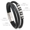 Multi-Layer Braided Leather Bracelet For Men With Magnetic Titanium Steel Clasp Simple Wristband