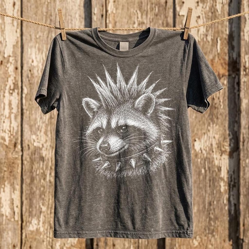 Punk Raccoon Graphic Tee, Comfort Colors® Y2K Alternative Streetwear Shirt