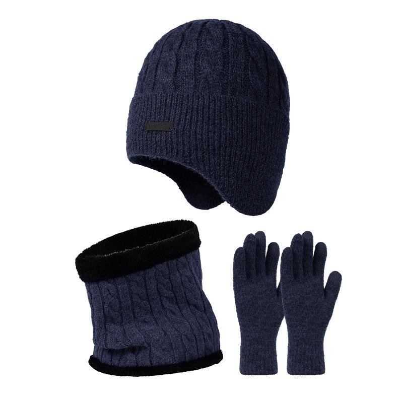 New hat, scarf and gloves integrated knitted hat, men's and women's winter plush warm wool hat set