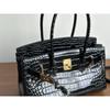 Popular Crocodile Pattern Horizontal Plate Platinum 30cm Genuine Leather Women's Bag, European and American Fashion Cowhide Large Bag, Commuter