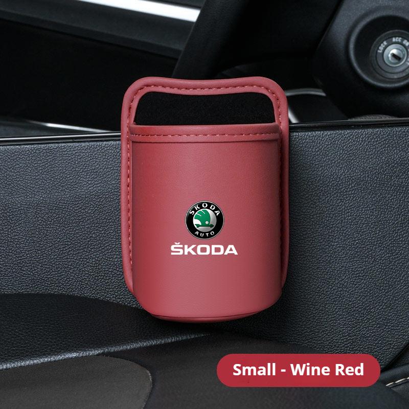 HQKI8 Car Door Storage Box Seat Hanging Trash Can Trash Can Car Interior Accessories For Skoda Octavia Superb Rapid Kodiaya Kroya