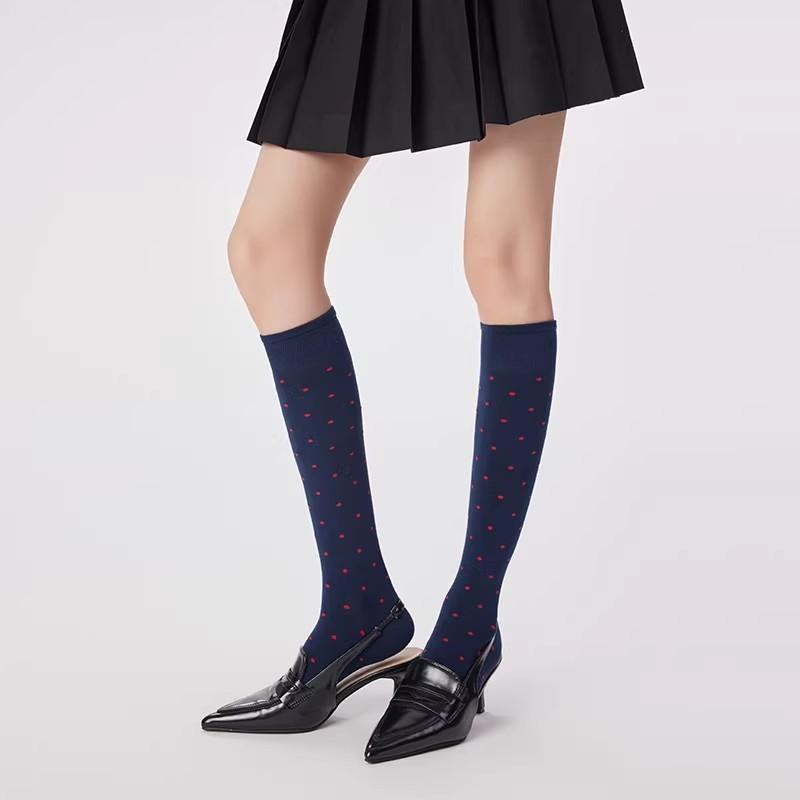 Korean Polka Dot Long Socks Lingerie Antislip High Tube Knee Sock Women Summer Nylon Thin Breathable Lolita Kawaii Stockings