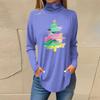 Women's Fashionable Loose-Fit High-Neck T-Shirt With Christmas Print Long-Sleeved Top