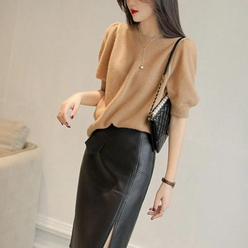 Korean Fashion Autumn Women's Solid Color Zipper Asymmetrical High Waist Split Slim Bag Hip Mid-length A-line PU Leather Skirt