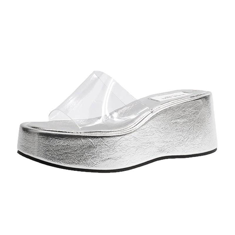 New Design PVC Transparent Leopard Print Platform Wedges Women's Slippers Summer High Heels Slide Shoes