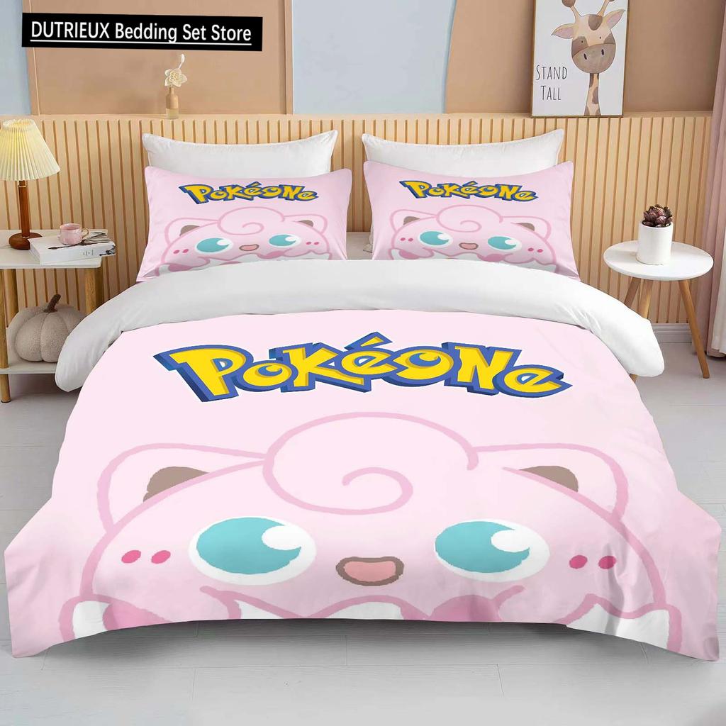10 Sizes Pokemon Jigglypuff Print Pink Bedding Set Duvet Cover 1 Duvet Cover 2 Pillowcases Adult and Children Bedding Set Luxury