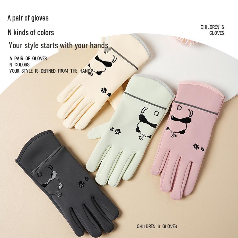 Kids' Windproof Waterproof Gloves for Autumn and Winter - Warm Velvet for Cycling, Playing, and Outdoor Activities