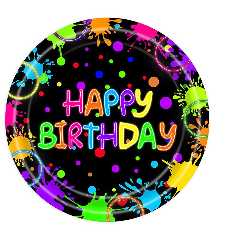 Neon Glowing Theme Party Disposable Tableware Tablecloth Happy Birthday Party Decoration Kids Boy Girl Paper Plates Cups Napkin