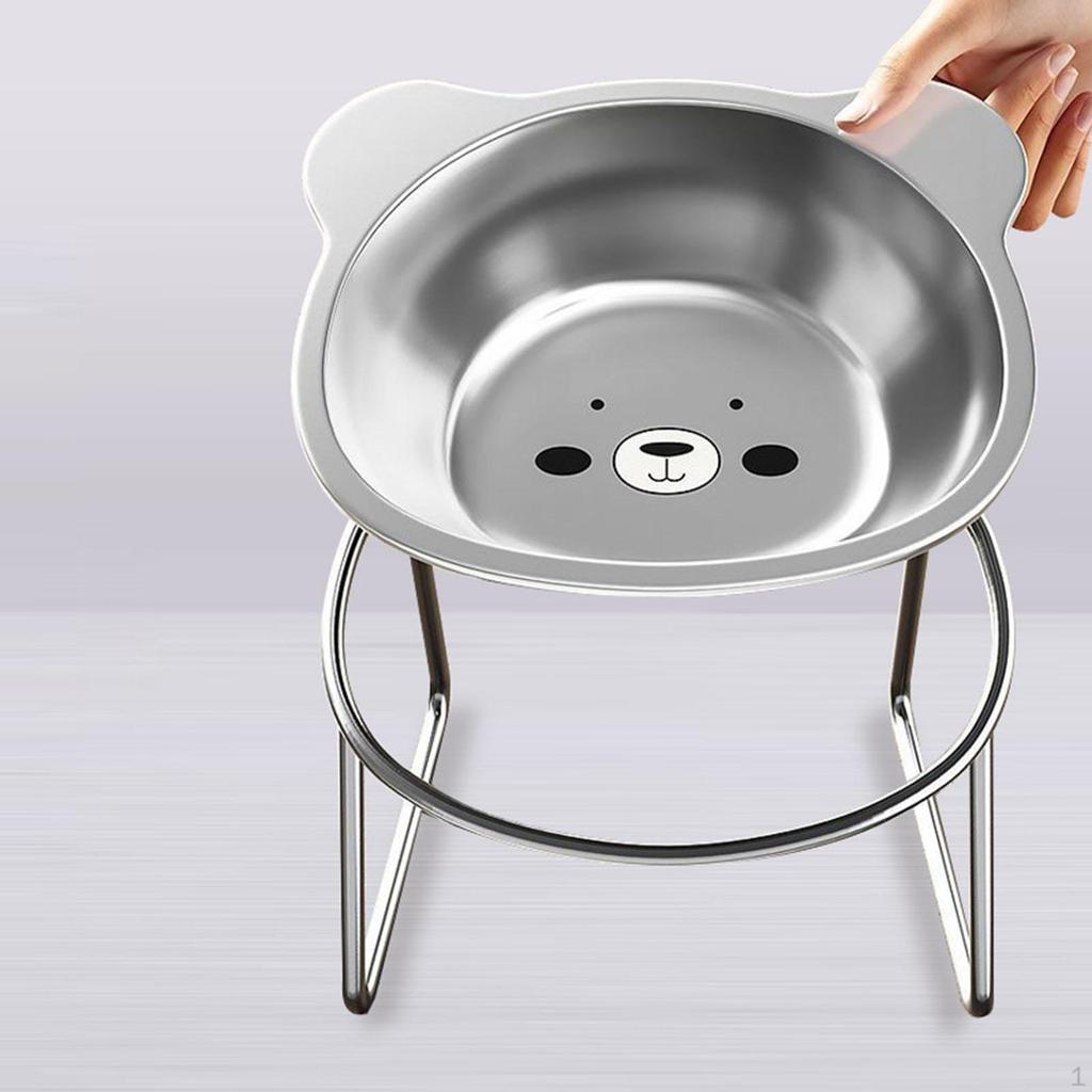 Raised Cat Bowl Dog Water Food Anti Slip 15° Tilted Stable Elevated Pet Feeder with Stand for