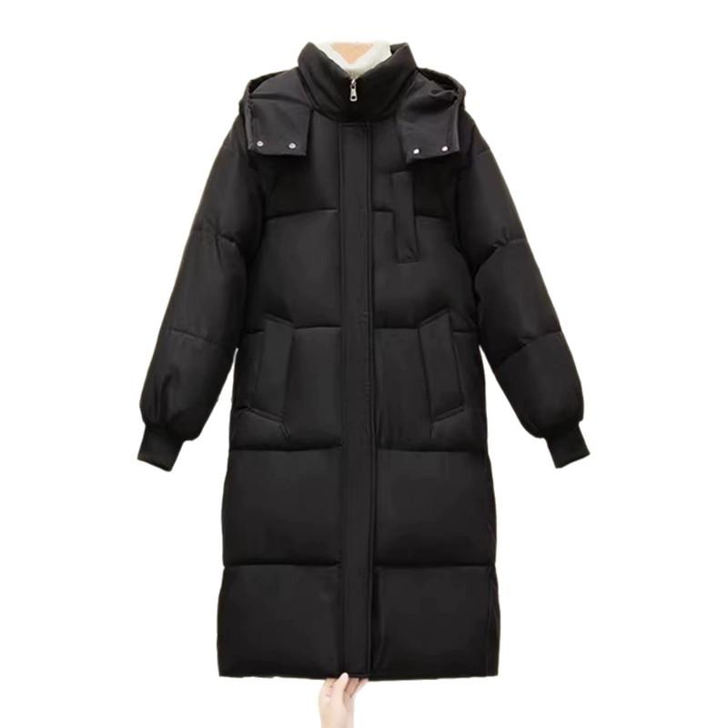 Womens Oversized Knee-Length Winter Cotton Coat With Hood Thick Warm Puffer Jacket Cold Weather