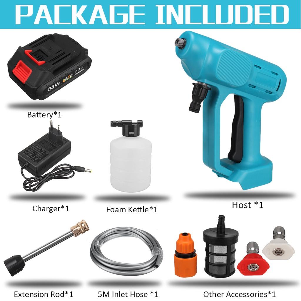1500W 88VF Cordless High Pressure Washer Spray Water Gun Car Wash Pressure Water Nozzle Cleaning Machine for 18V Battery