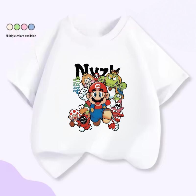 Super Mario Kids Unisex Classic Cartoon Cotton T-Shirt (2026) 110cm белый