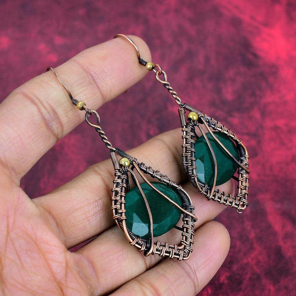 Faceted zambian emerald earring copper wire wrapped jewelry gemstone earring copper earring anniversary gifts handmade jewelry drop earrings