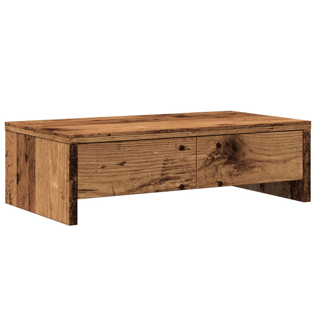 Dual Monitor Stand with Drawers Rustic Wood Look 50 X 27 X 15 Cm
