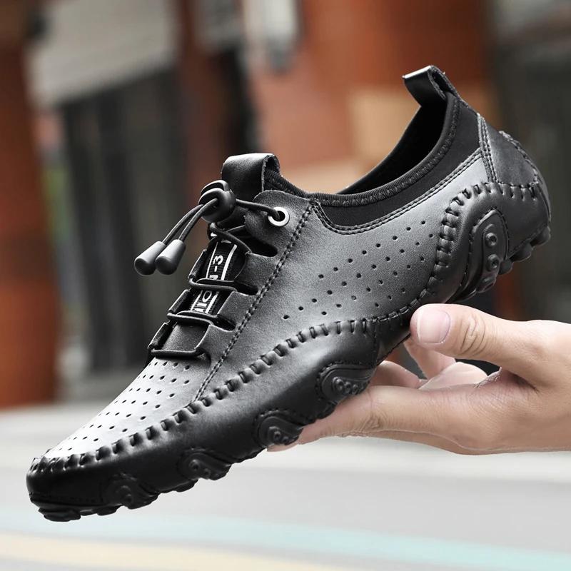 Fashion Men's Casual Summer Shoes Sneakers Men Genuine Leather New Outdoor Shoes Men Loafers Vintage Designer Leisure Big Size 38-47
